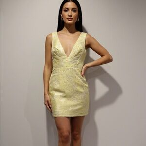 Deep V Pale Yellow Mini Dress